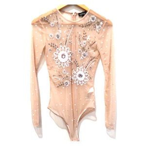 Sheer long sleeve sequence body suit. Top Shop